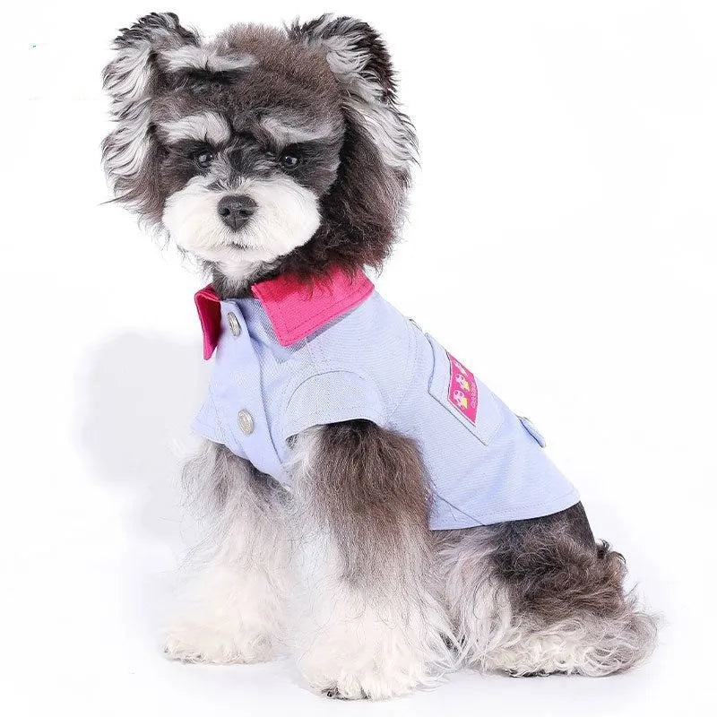 Blue and purple polyester dog vest with traction rope ring for small breeds