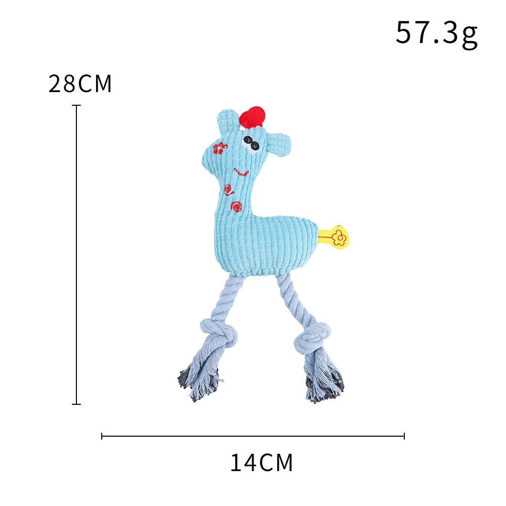 Blue plush deer toy with corn grain texture, a squeaker pet toy suitable for dogs and cats