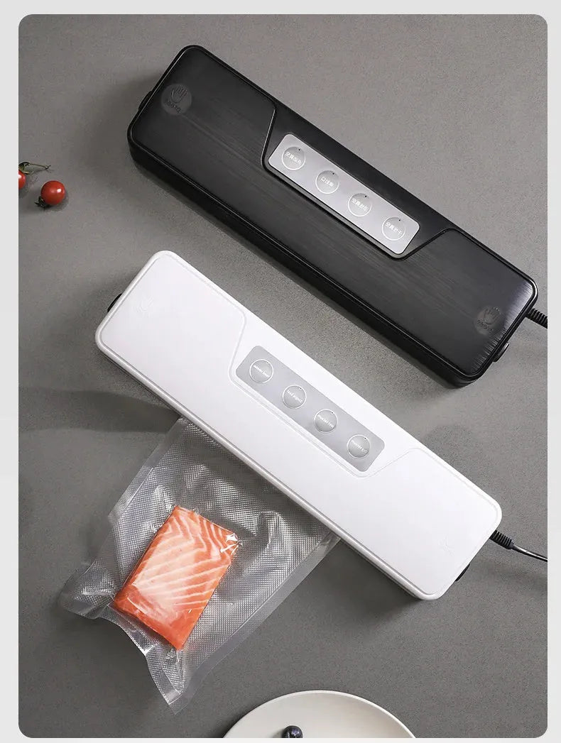Black automatic vacuum sealer machine for household food preservation and item storage