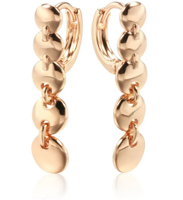 Gold-coloured retro long round circle earrings with woven texture on copper base