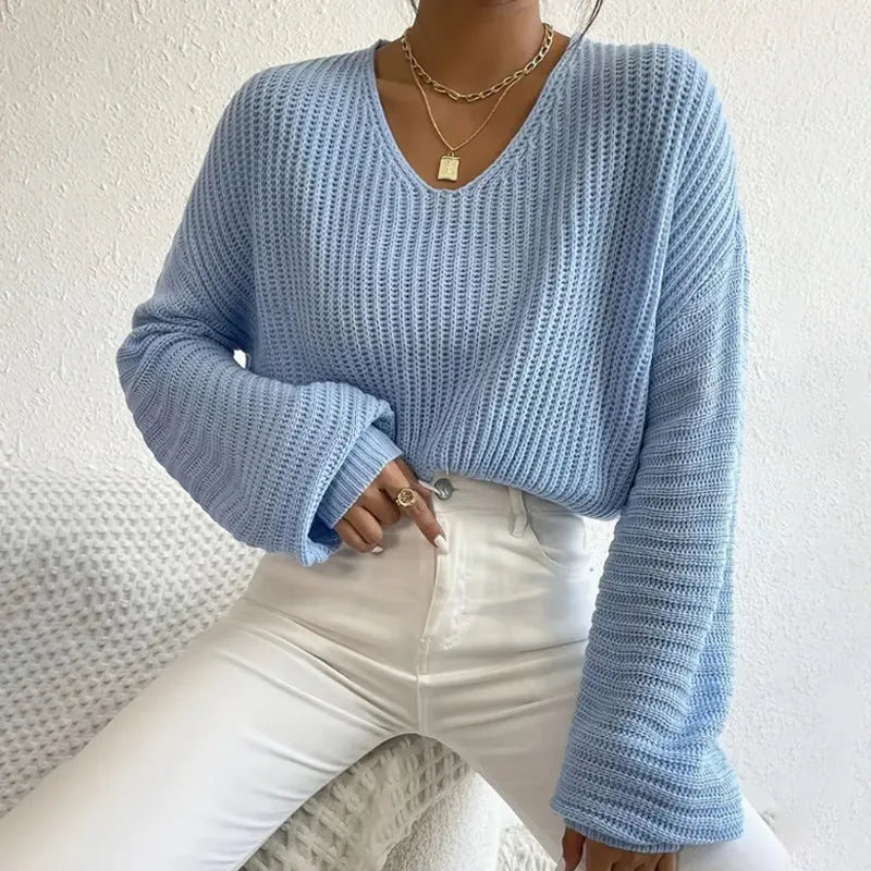 Women's solid colour long sleeve pullover in loose casual fit