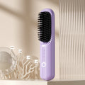 Wireless anion hair straightening comb in beige, black, pink, or purple colours with Type-C charging port.