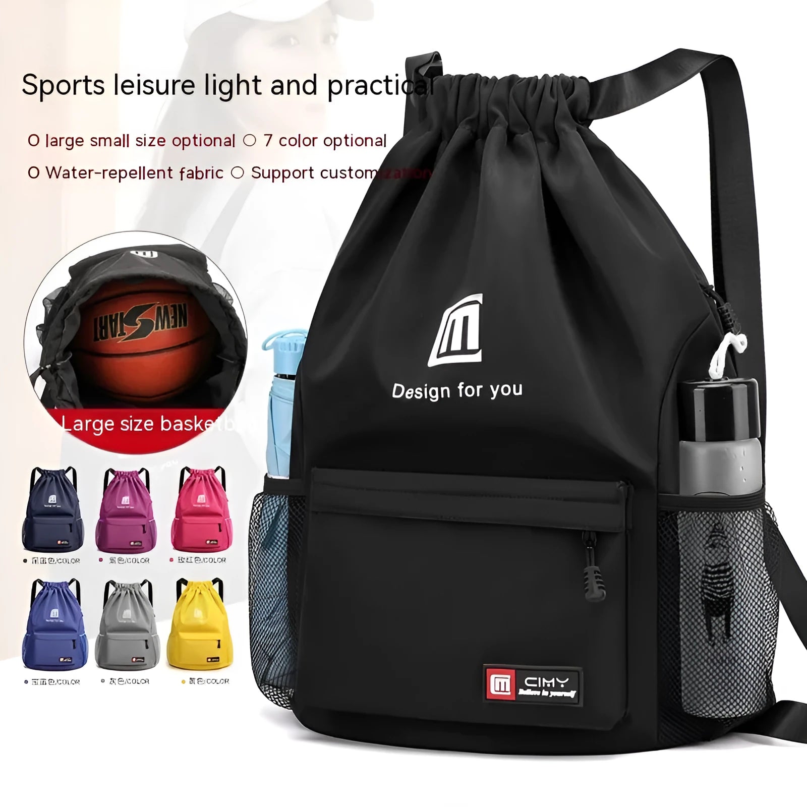 Oxford fabric travel backpack in multiple colours with drawstring closure and foldable design