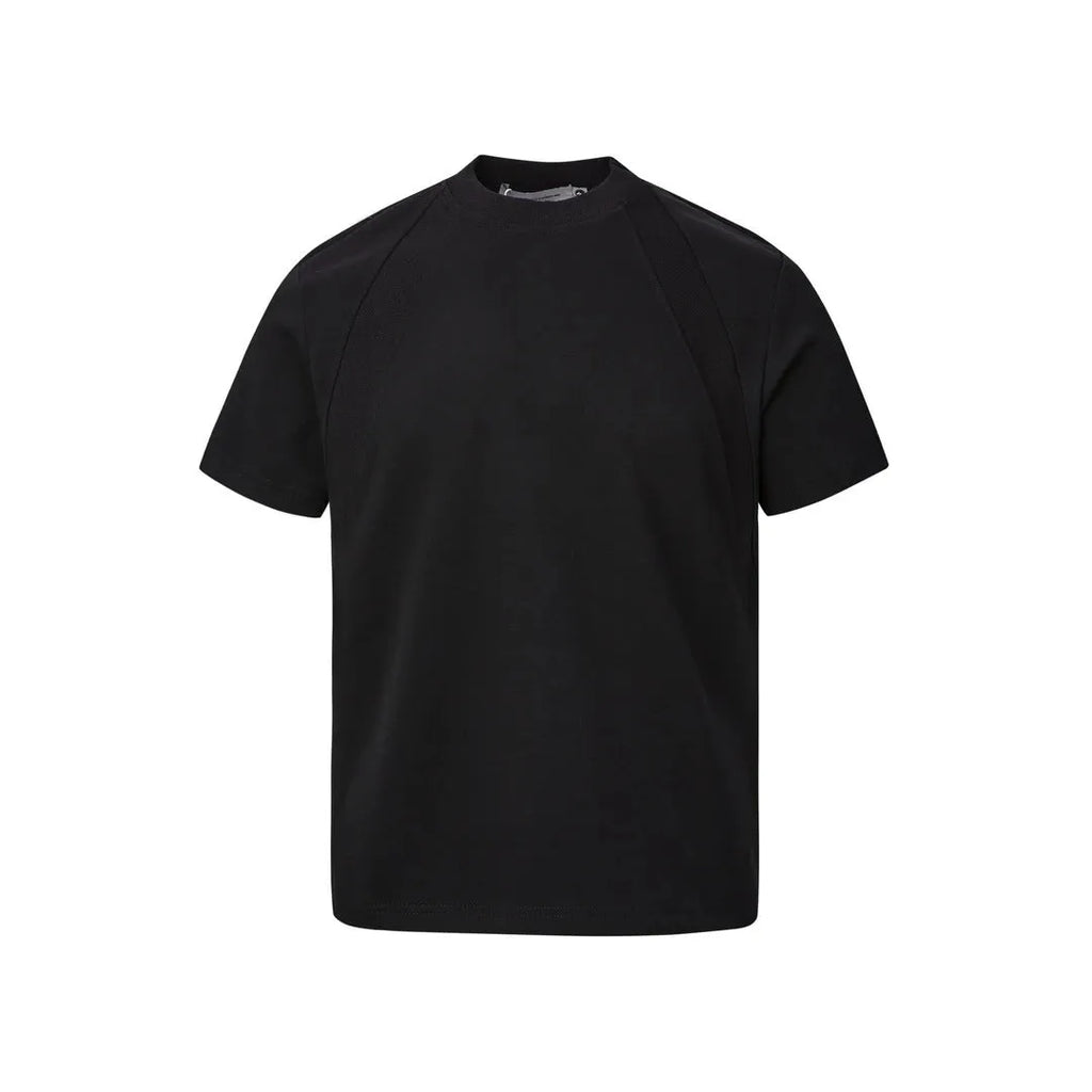 Loose fit short sleeve top with air layer stitching design in black colour