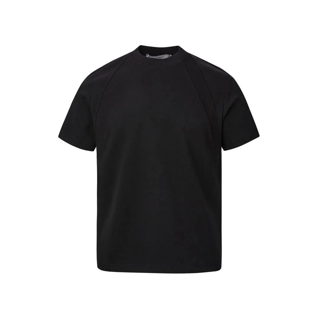 Loose fit short sleeve top with air layer stitching design in black colour