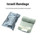 Tactical hemostatic gauze bandage in sealed package showing 4-inch and 6-inch size options
