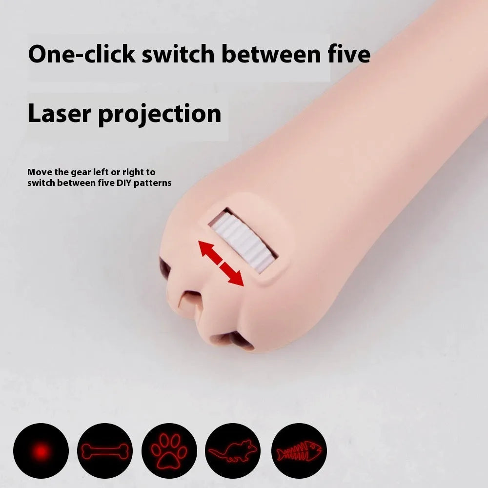Rechargeable infrared cat laser toy with cat footprint design in blue, pink, purple or white