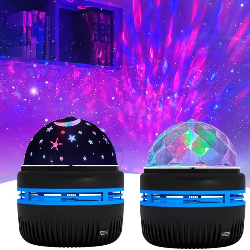 Mini cube crystal magic ball USB projection light showing starry sky and aurora water pattern effects.