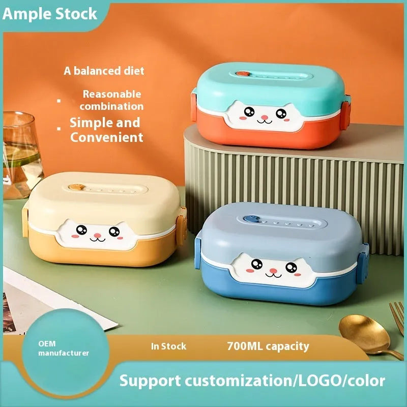 Square plastic divided lunch box with microwave-safe design in solid colour options