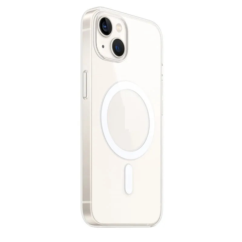Clear magnetic hard back cover case for iPhone on a white background