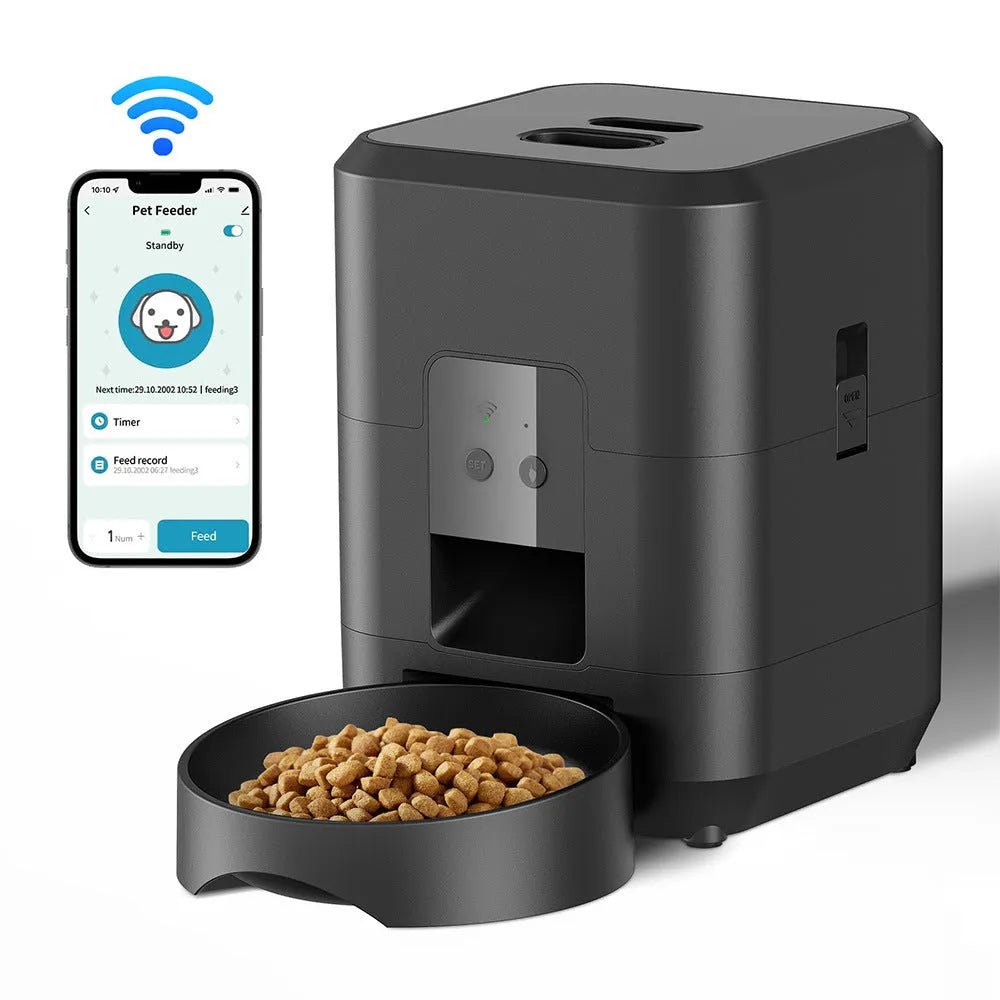2L round bullet automatic pet feeder for cats and dogs in black or white with WIFI timing option
