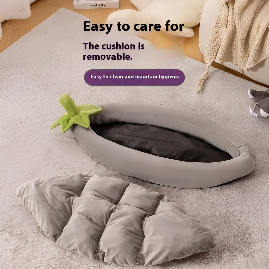 Brown washable dog mat with carrying handle on a wooden floor, showing removable cloth cover.