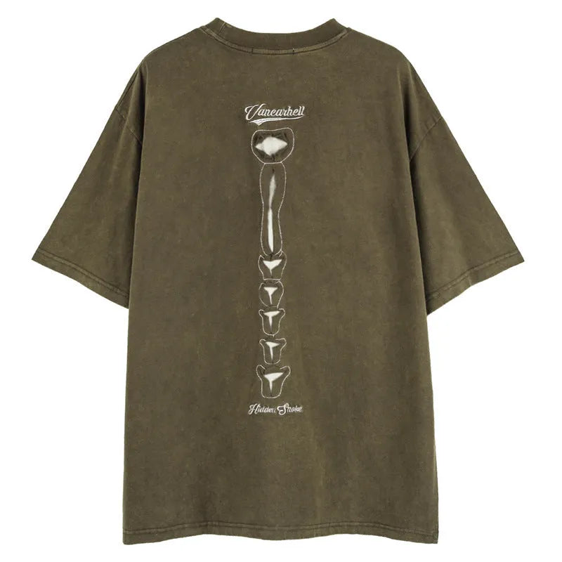 Skull print short sleeve pullover in black or brown with loose fit and drop shoulder sleeves
