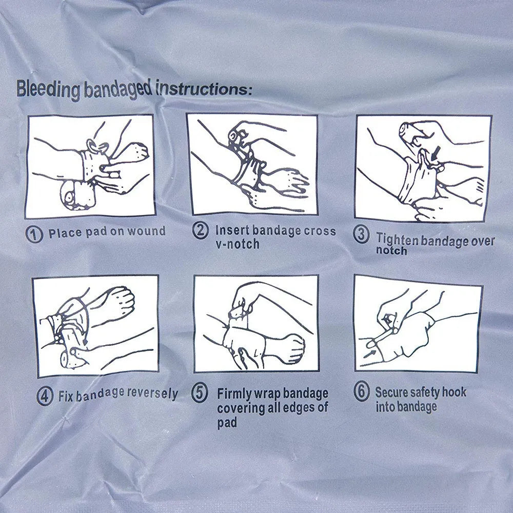 Tactical hemostatic gauze bandage in sealed package showing 4-inch and 6-inch size options