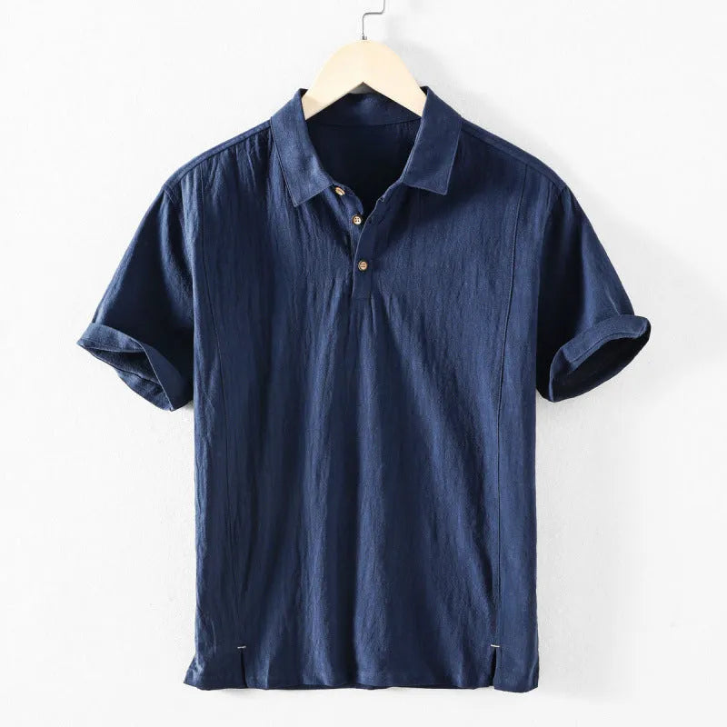 Men's loose fit linen blend casual shirt in a light grey solid colour.