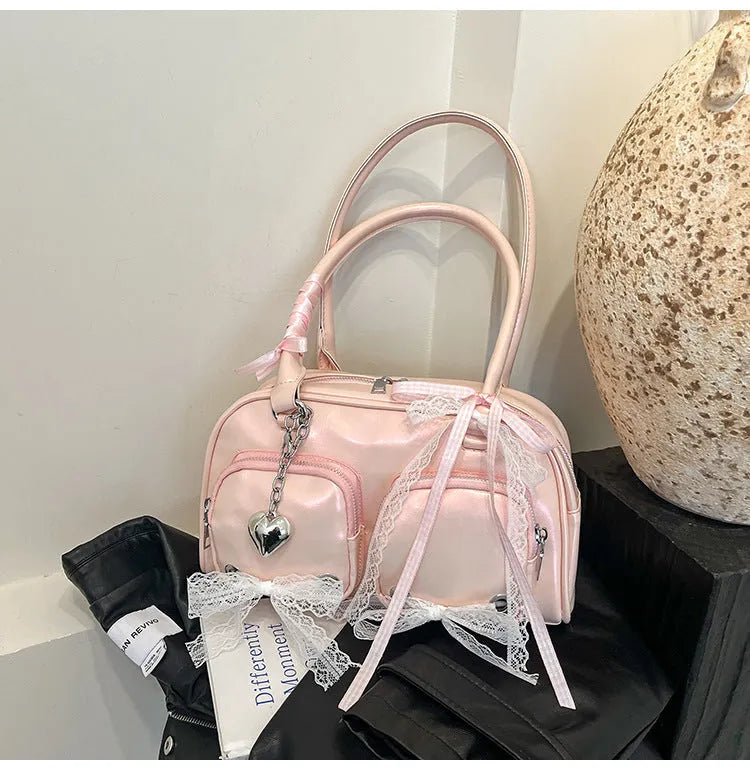 Soft texture PU leather casual shoulder bag with horizontal square shape and double shoulder straps