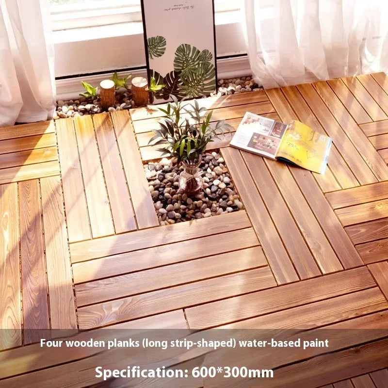 Camphor pine wood flooring tiles in 30x30cm squares with brushed durable finish
