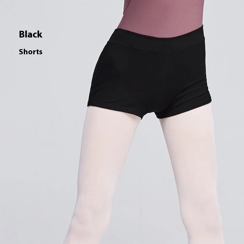 Black women's cotton dance shorts for ballet practice and fitness.