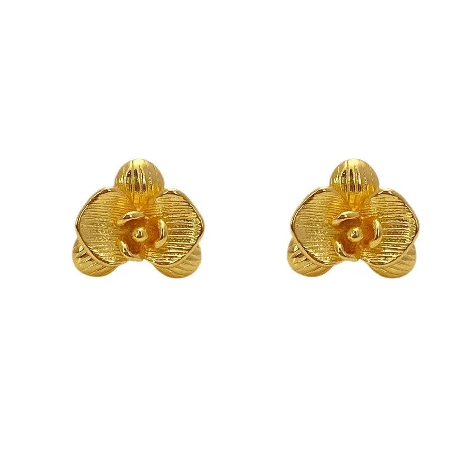 Gold and silver flower earrings with copper base and petal design retro style women's jewellery