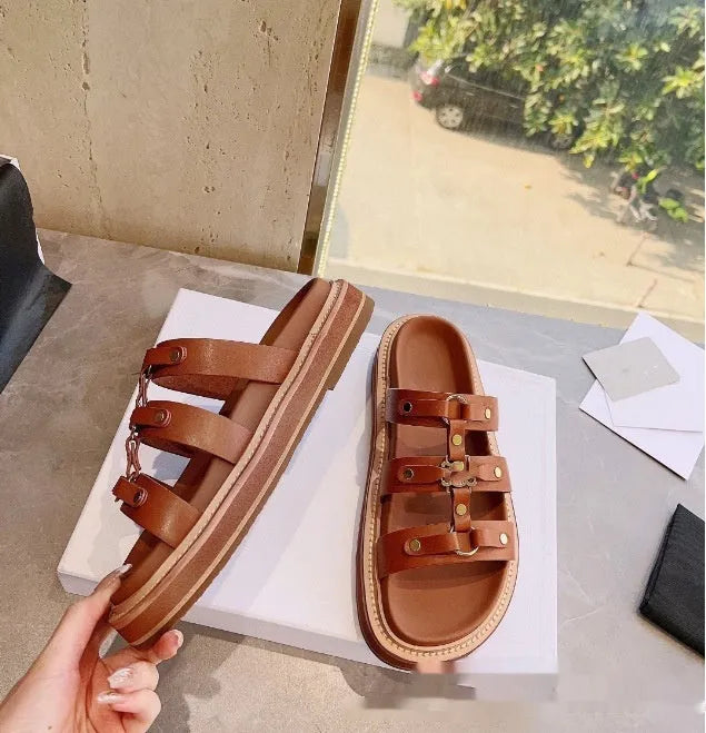 Women's retro Roman style sandal slippers with patent leather finish and sheepskin upper in solid color