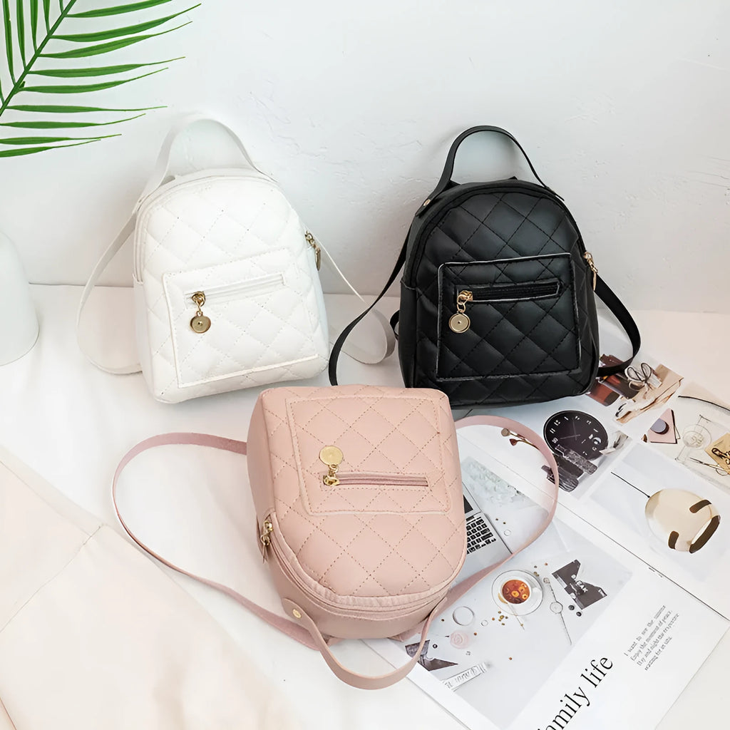 Korean style girls' embroidery backpack in hard square shape with PU leather, available in black, pink and white colours