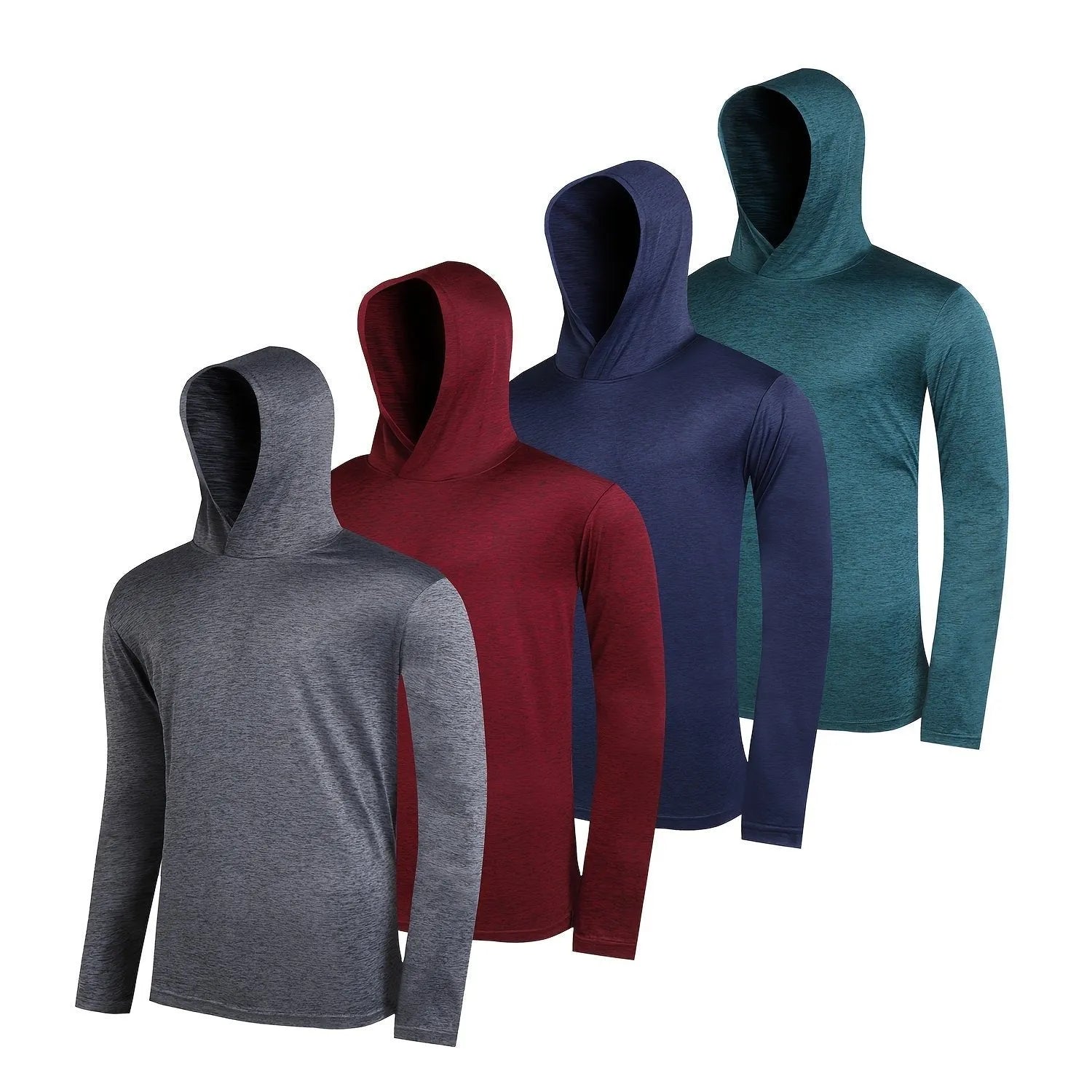 Men's lightweight hoodie multi-pack in stretch polyester fibre showing colour options and design variations