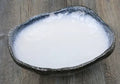 Japanese coarse pottery sashimi bowl set with irregular shape and floral decoration