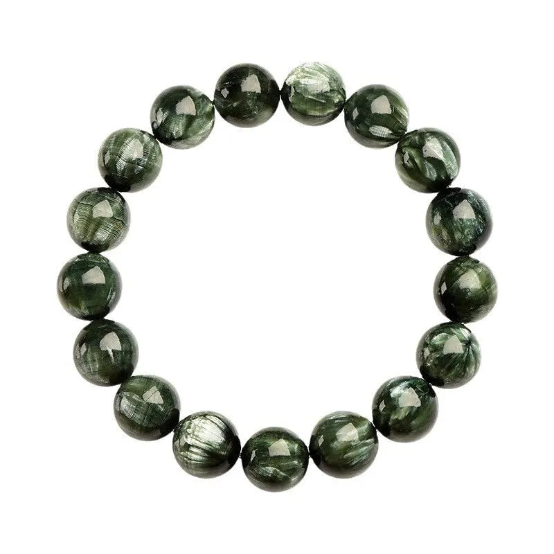 Natural green Grade 7A Green Dragon Crystal bracelet with 8-9mm round beads and Ruyi elements