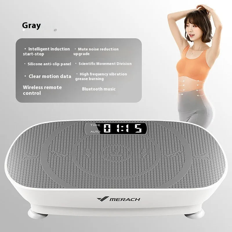 Grey smart power plate with Bluetooth connectivity and 300kg load capacity on wooden floor