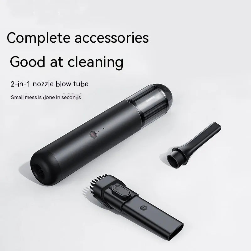 BASEUS A3 wireless car vacuum cleaner in black showing compact handheld design with charging port
