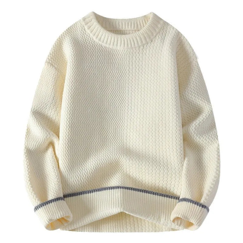 Men's loose fit round neck knitwear pullover in grey colour with long sleeves