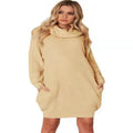Apricot coloured lapel neckline sweater with side pockets and loose slim-fit silhouette