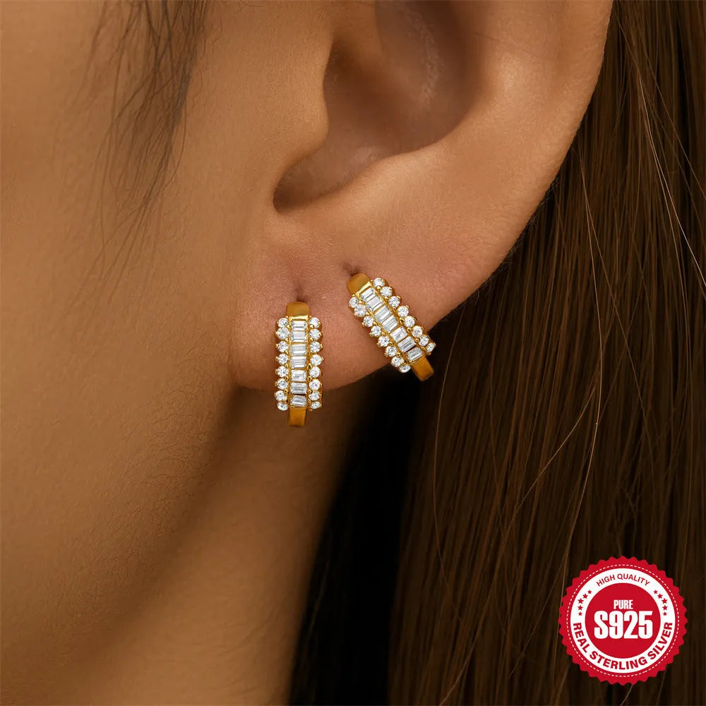 S925 sterling silver geometric stud earrings with circular design in gold or silver colour options