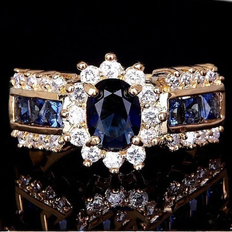 Zinc alloy unisex ring with diamond and zircon settings in blue and purple colour options