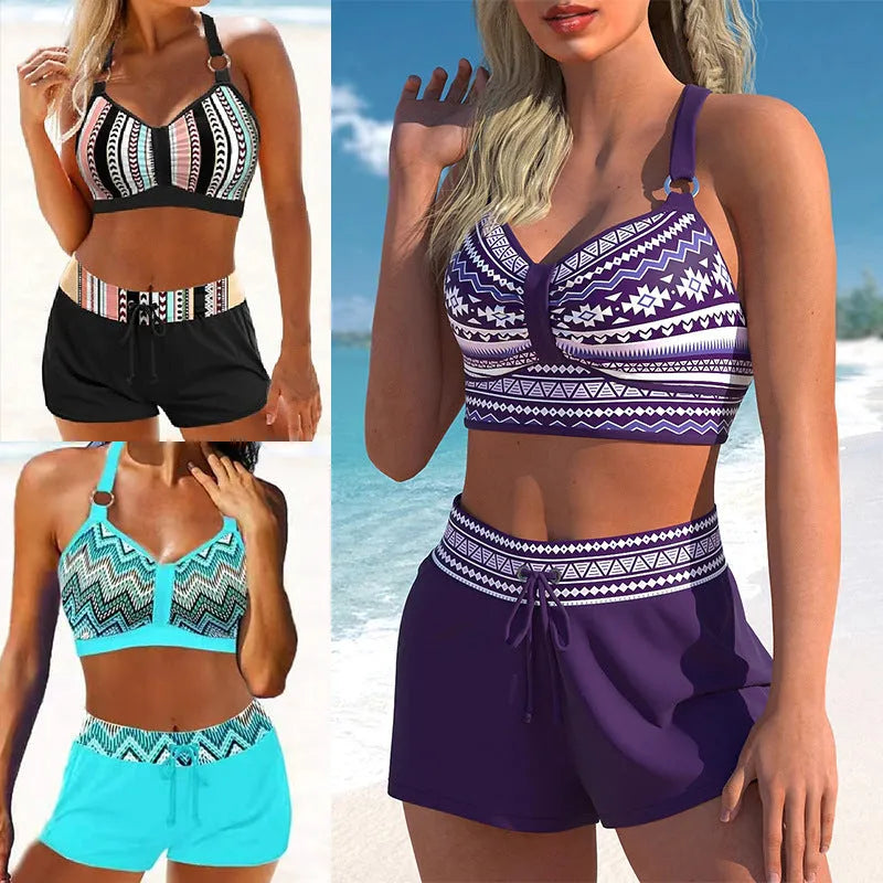 Women's two-piece polyester swimsuit bikini set available in multiple sizes and print colours