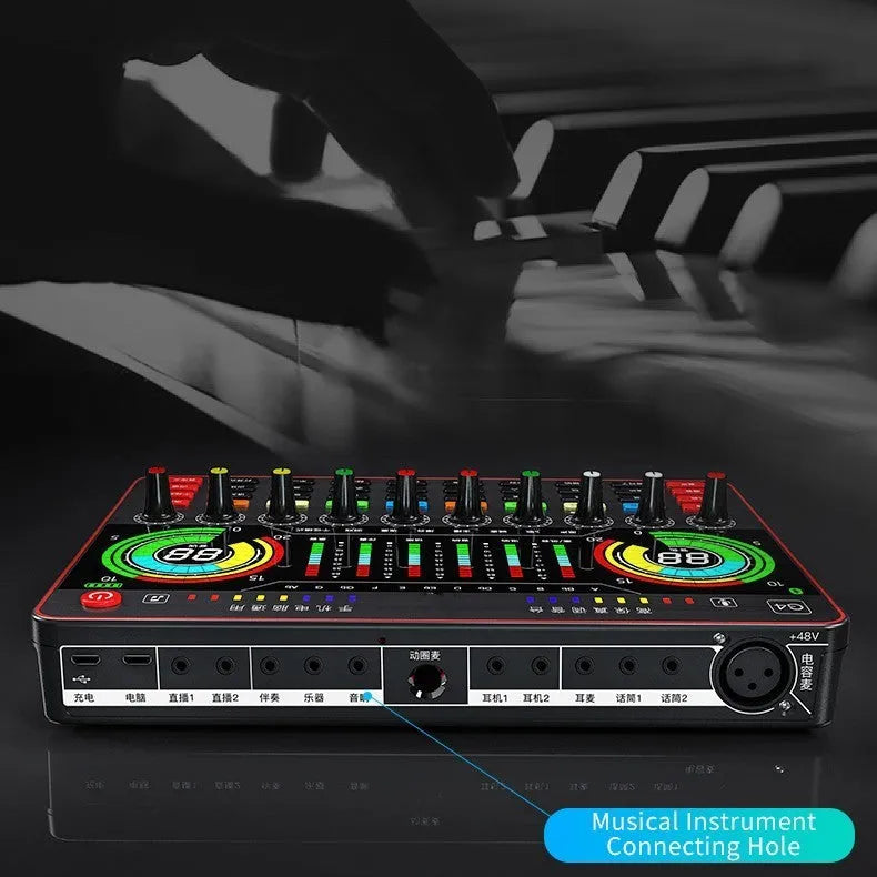 G4 professional sound card set with condenser microphone, remote control, audio cables, and LCD display