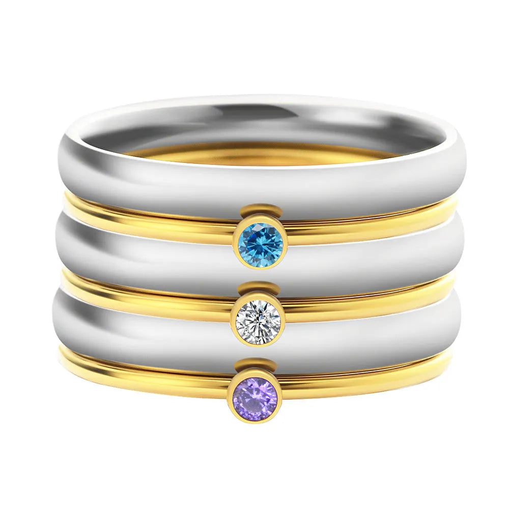 Titanium steel engraved ring with December birthstone colour in geometric design