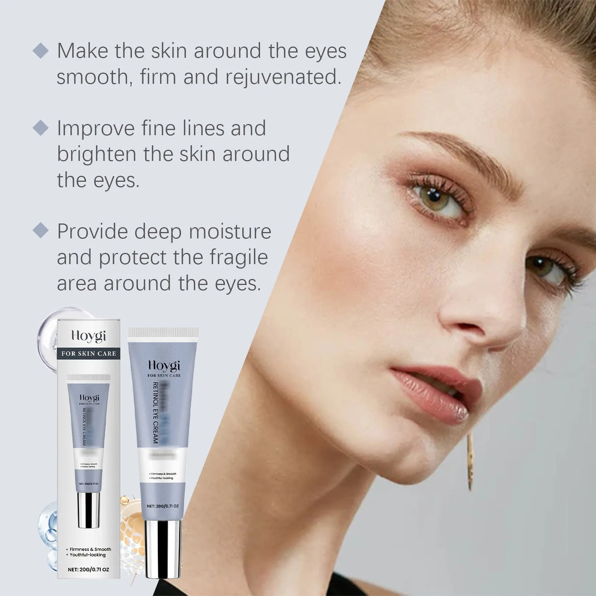 20g retinol eye cream in 3 x 12.1cm packaging for moisturising and softening skin around eyes