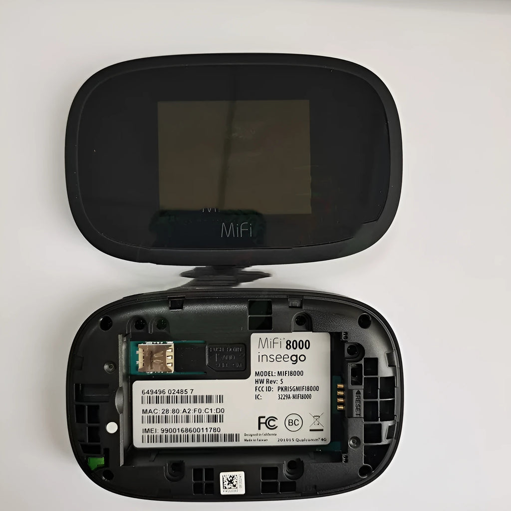Black MIFI8000 portable 4G wireless router with dual-core processor and 150Mbps speed.