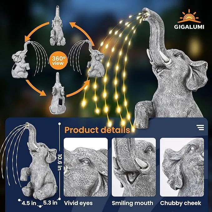 Resin elephant garden sculpture outdoor statue with LED light strip decoration
