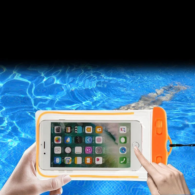 Universal waterproof luminous touch screen phone case in multiple colours for outdoor activities