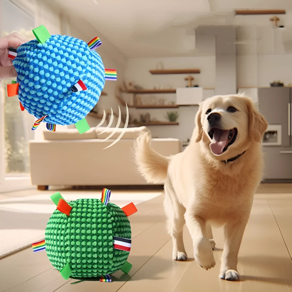 Blue and green pineapple lattice dog toy shaped as a rolling ring with central molar balls.