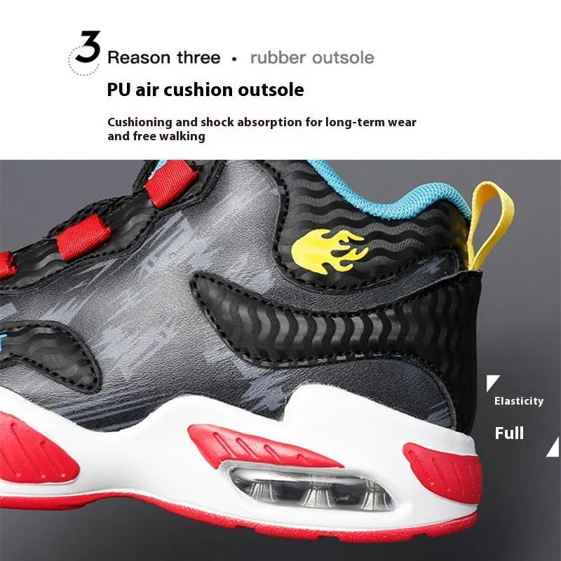 Children's rotating button basketball shoes in multiple colours with waterproof design