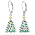 Christmas tree design earrings with star elements in white gold colour for women
