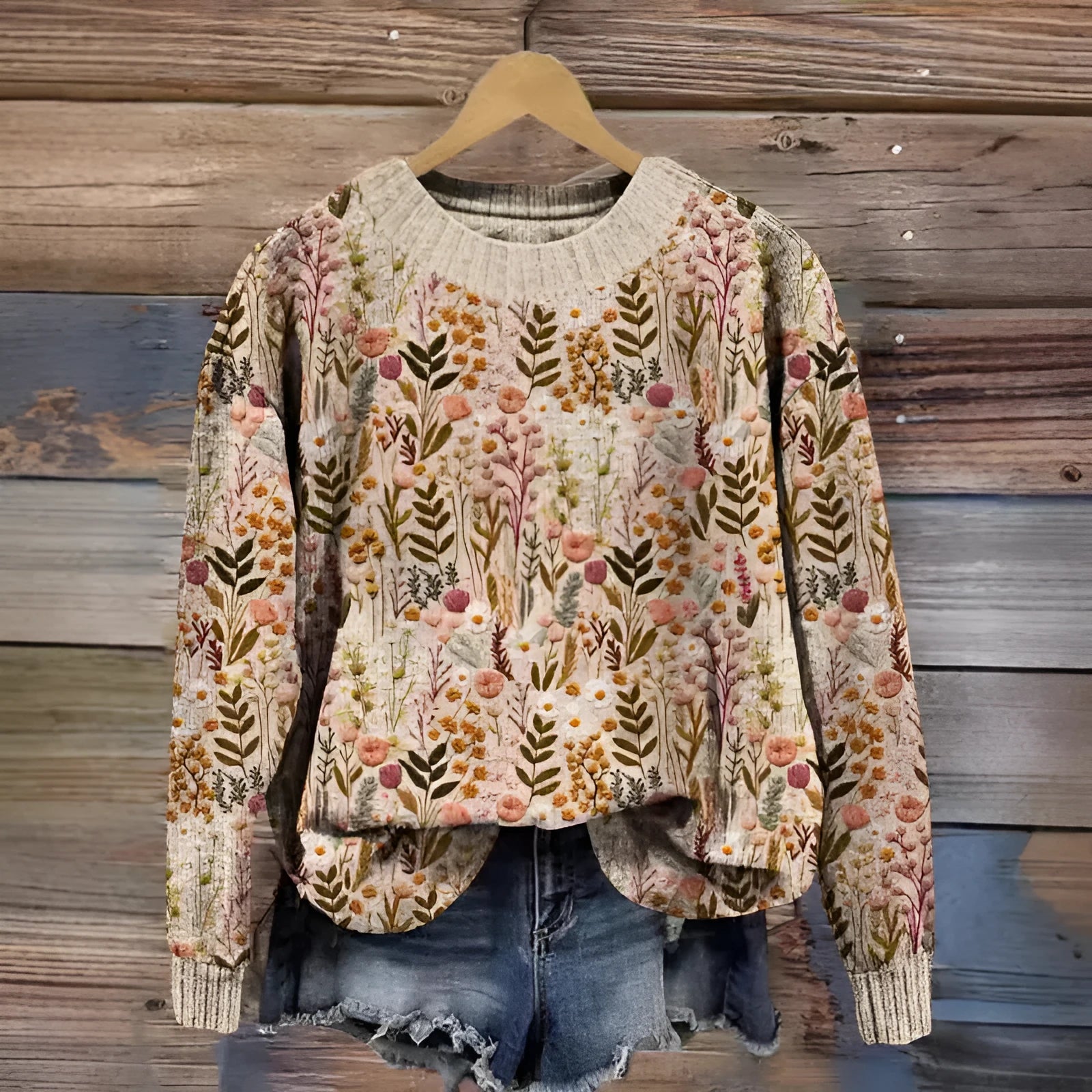 Little Flower digital printed round neck sweater with floral pattern in polyester fibre