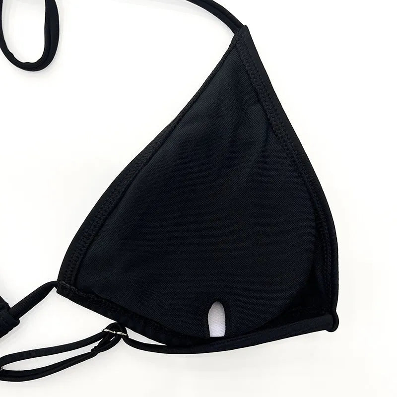 Black mesh four-piece women's bikini set with long sleeves and briefs bottom