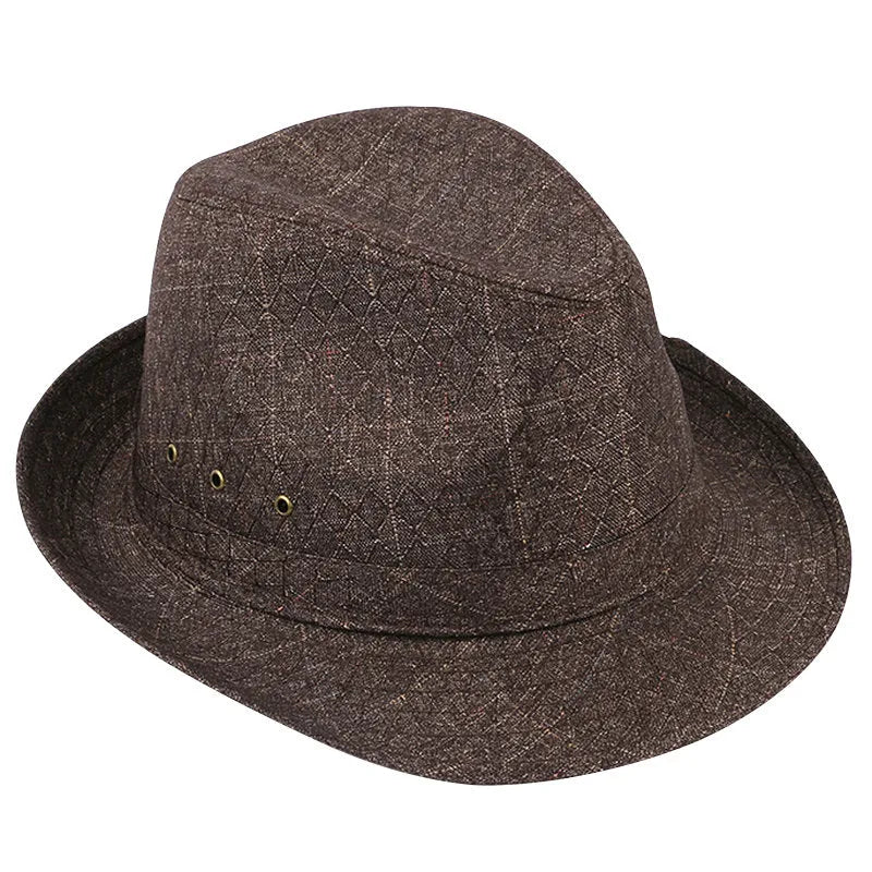 Classic wool felt fedora trilby hat for men on a stand, shown in navy blue.