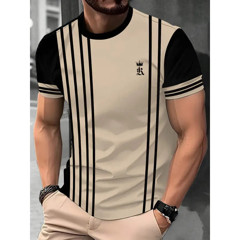Men's loose fit short-sleeve T-shirt featuring a digital 3D printed stripe pattern in various colours.