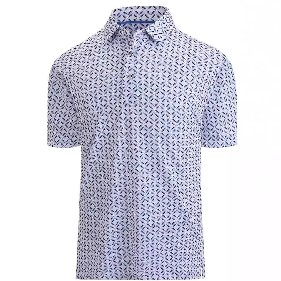 Men's short sleeve T-shirt with 3D printed pattern, zipper detail, and retro style.