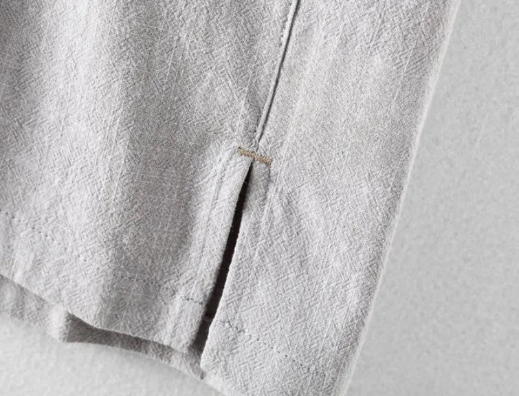 Men's loose fit linen blend casual shirt in a light grey solid colour.